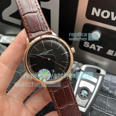 Swiss Copy Vacheron Constaintin Patrimony Rose Gold Black Dial Watch 81530